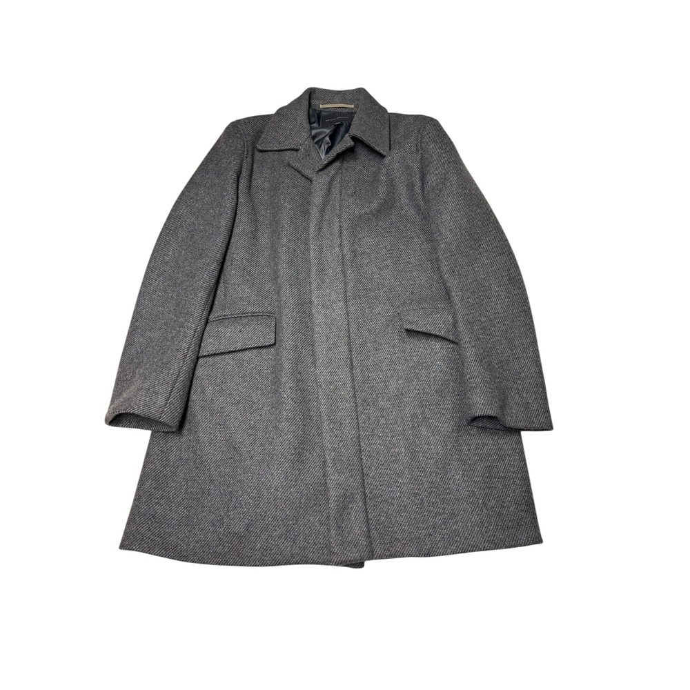 Banana Republic Mens Grey Herringbone Wool Blend Topcoat Overcoat Mens Large